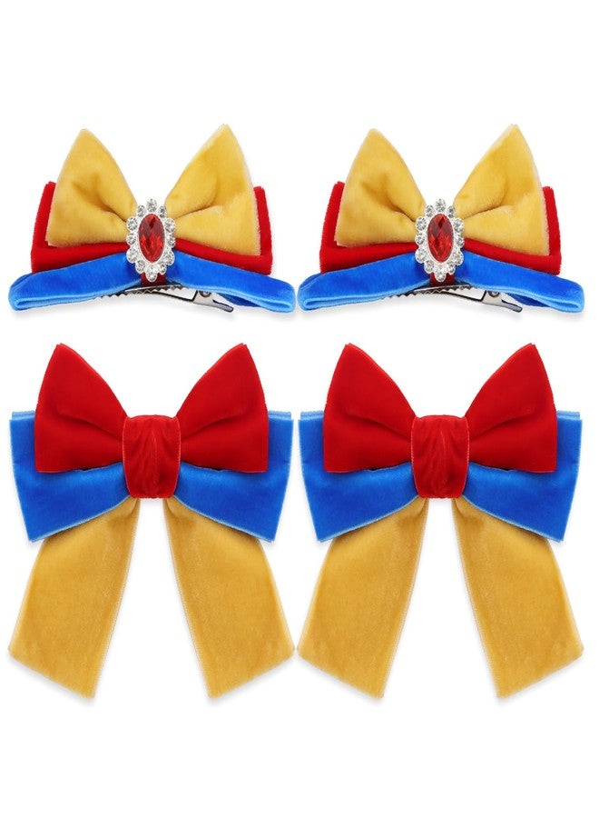 Wecoe 4pcs Velvet Bow Hair Clips, Red Yellow Blue Princess Hair Bows Barrettes Bowknot Halloween Costume Hair Accessories for Girls and Women - Image 1